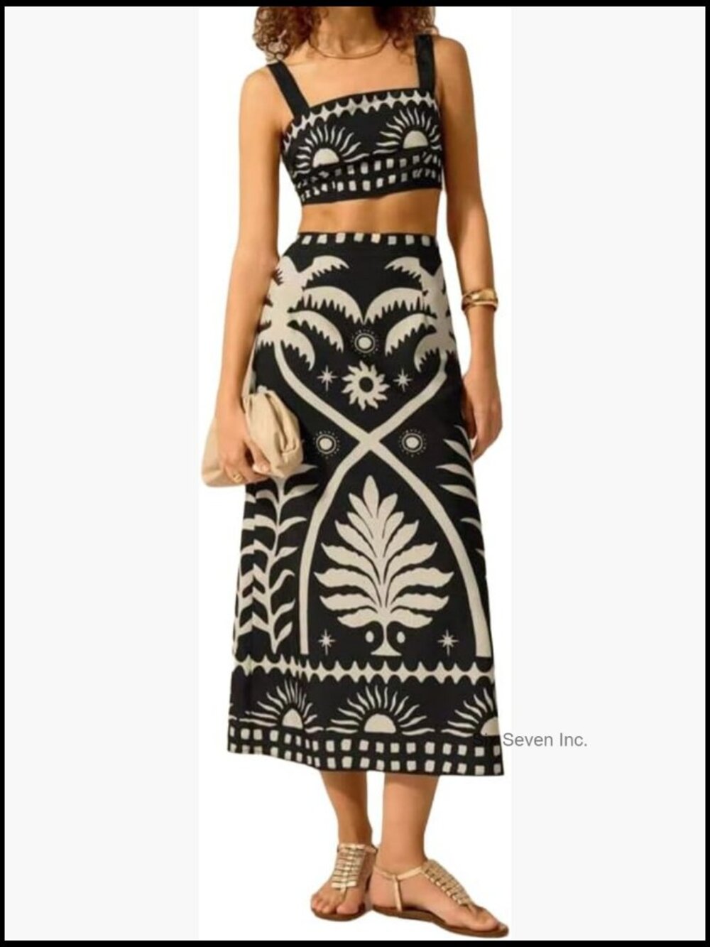 Women 2 Piece Midi Skirt Set - Crop Top and Skirt Summer Tropical Print - Picture 1 of 3